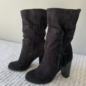 Black Suede Slouch Tassel Boot